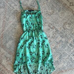 Torquiose Anchor Print Dress Ocean Drive High-Low Open Back
